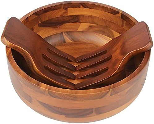 AIDEA Acacia Wood Salad Bowl Set with 2 Wooden Hands, Large Salad Bowl