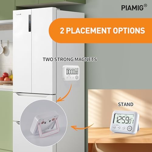 Digital Kitchen Timer Alarm Clock, Large LCD Display, White