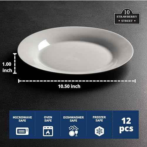 10 Strawberry Street 10.5" Catering Round Dinner Plate, Set of 12