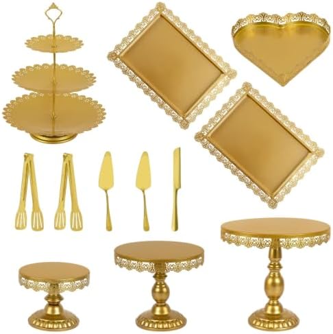 12 Set of Gold Cake Stand, Metal Gold Cupcake Stand and Bases para