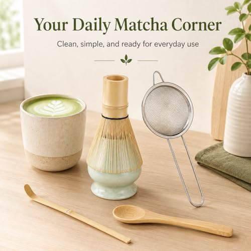 Matcha Whisk Set, 5 Pcs Matcha Kit with Bamboo Chasen Whisk, Ceramic
