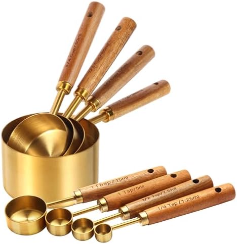 Gold Measuring Cups and Spoons Set,8 Piece Premium Stainless Steel