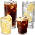Ribbed Drinking Glasses Set of 4, Stackable Glass Cups with 2 Tall