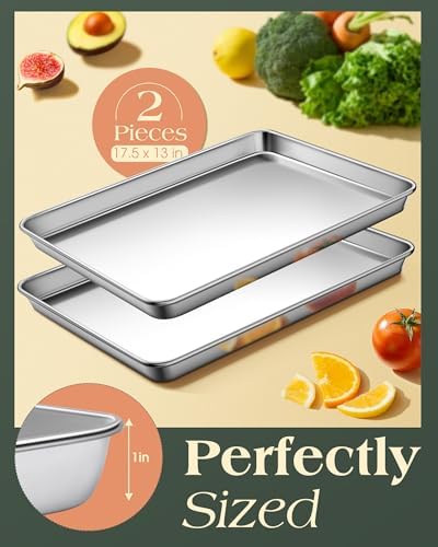 Baking Sheet Set of 2, Commercial Grade Stainless Steel Cookie Sheets