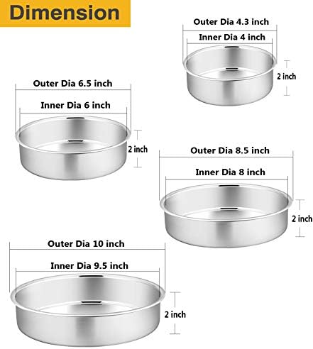 P&P CHEF Cake Pan Set for Baking, 4" + 6" + 8" + 9.5" Round Cake Pans