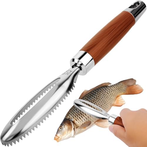 Stainless Steel Fish Scaler with Wooden Handle