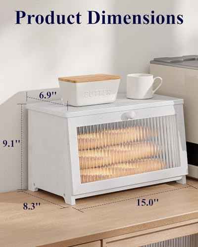 Kitsure Wooden Bread Box for Kitchen Countertop, 1-Tier, White