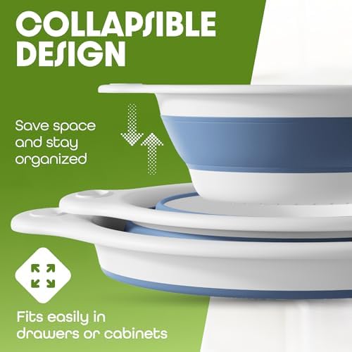 Collapsible Colanders (2 Pack Set) Food Strainers with Over-Sink Water