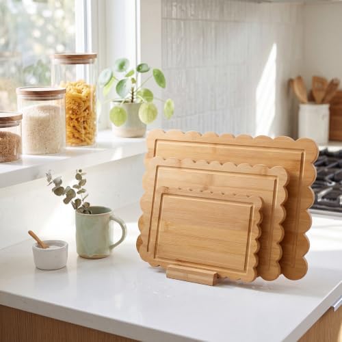 3 Pcs Bamboo Scalloped Cutting Boards with Holder