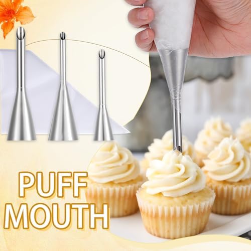 3 Pcs Puff Cream Filling Piping Tips Kit, Long Piping Nozzle