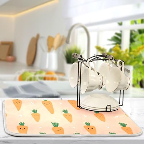 OTVEE Doodle Veggie Print Dish Drying Mat for Kitchen Counter