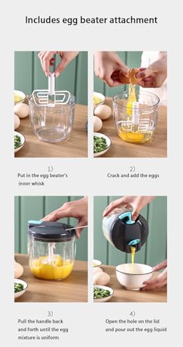 Manual Vegetable Choppers Food Processor, Portable Hand Pull String Garlic Mincer Onion Chopper, Large Capacity for Nuts, Veggies, Ginger, Herbs, etc., 900ml, Food Chopper Kitchen Cooking Tool