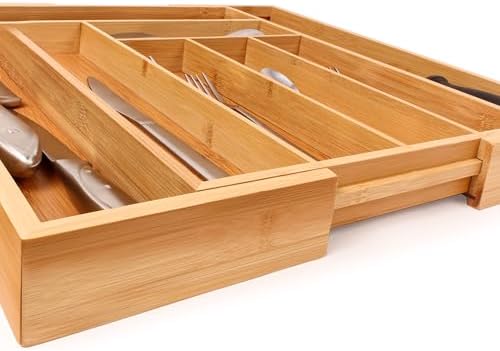 BergHOFF Bamboo 8-Slot Expandable Flatware Organizer Fits Most Kitchen