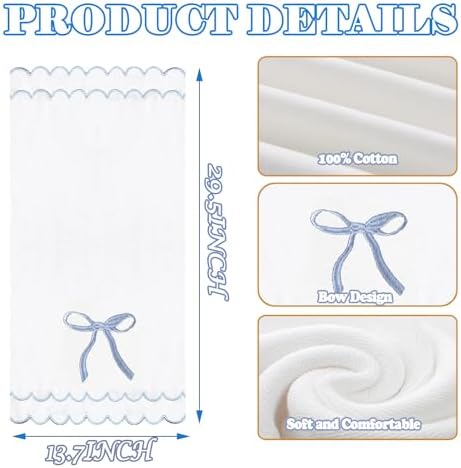 2 Pcs Coquette Bow Hand Towels 15.75 x 27.56 Inch Scalloped