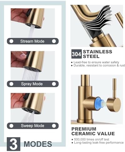 WOWOW Kitchen Faucet and Water Filter Faucet Combo, Brushed Gold