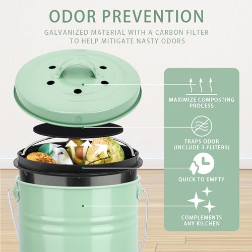 MUMTOP 1.3 Gal Metal Kitchen Countertop Compost Bin