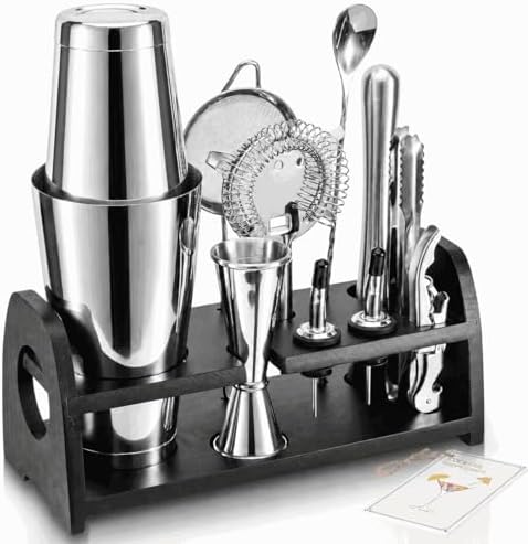 Semderm Cocktail Shaker Set, Weighted Boston Shaker Set with Bamboo
