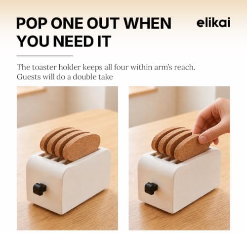 ELIKAI Cork Coasters Set of 4, Absorbent & Heat-Resistant Drink Holder