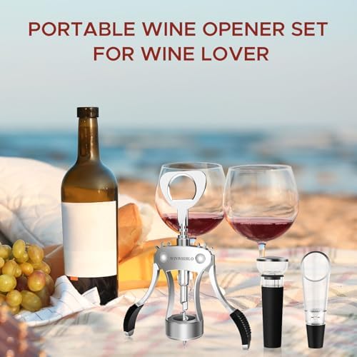 Wine Bottle Opener Gift Set, Zinc Alloy Wing Corkscrew with Vacuum