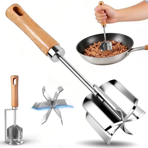 304 Stainless Steel Meat Chopper & Masher - Heavy Duty 6 Curve Blades