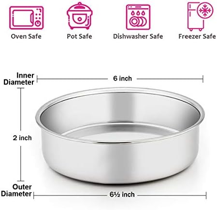 E-far 6 Inch Cake Pan Set of 3, Stainless Steel Round Smash Cake
