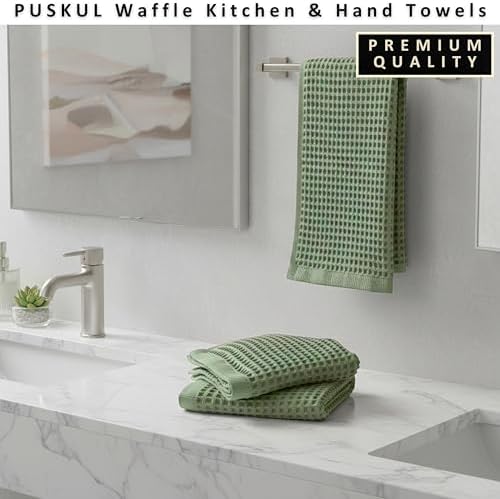 PÜSKÜL Natural 100% Turkish Cotton Waffle Hand and Kitchen Towels Set