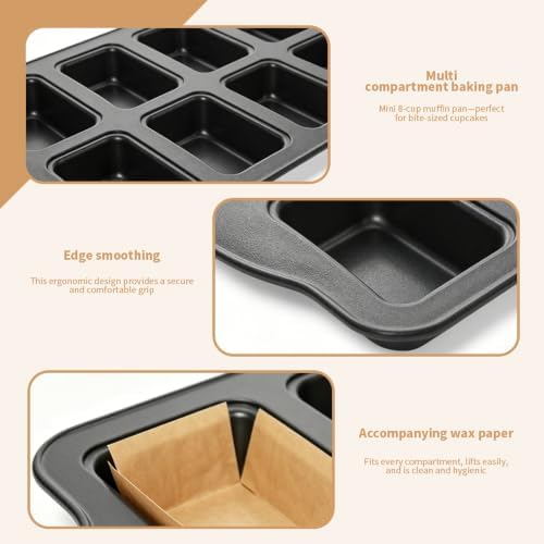 Mini Loaf Pan, 8-Cavity Non-Stick Carbon Steel Baking Pans Includes