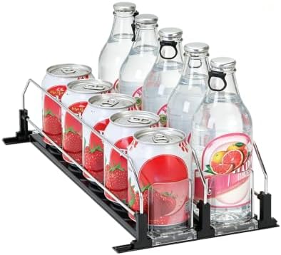 Fridge Drink Organizer, 15in Adjustable Self-Pushing Can Dispenser