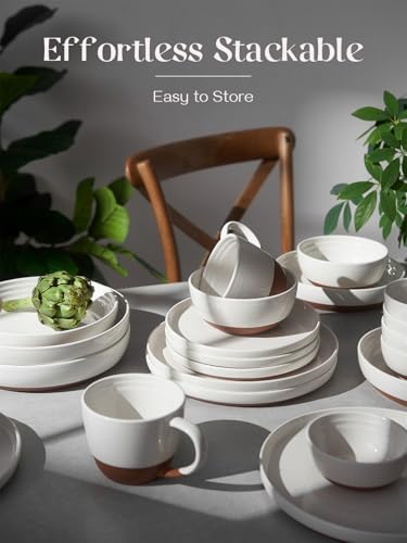 DOWAN 10.5" Large Dinner Plates Set of 6, High Edge Ceramic Plate