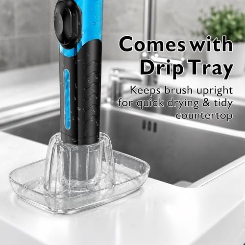 Soap Dispensing Dish Brush with Holder and 2 Refill Heads