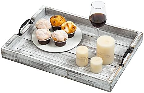 Rustic Vintage Big Wood Food Serving Trays with cutout Metal