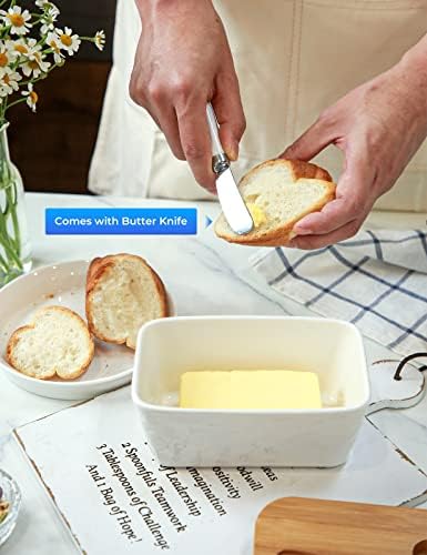Ceramic Butter Dish with Lid and Knife for Countertop Stone Pattern