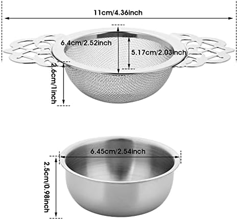 2 Pack Small Fine Mesh Tea Strainers with Bowl, Stainless Steel Loose