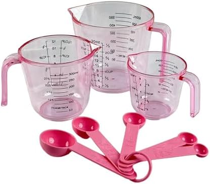 Pink Plastic Measuring Cup and Spoons Set