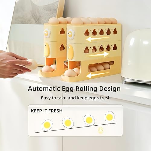 Automatic Rolling Egg Holder for Fridge – 4-Layer Automatic Egg