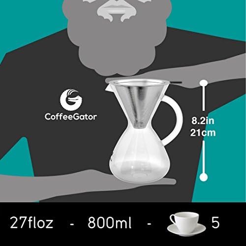Coffee Gator Pour Over Coffee Maker & Gooseneck Kettle, 27oz, 40oz