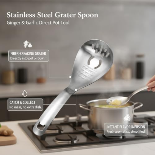 Stainless Steel Grater Spoon for Ginger, Garlic & Soft Fruits - Direct