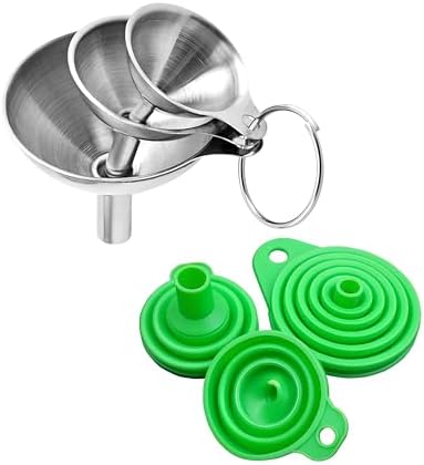 Kitchen Funnel Set, 6-Pack Stainless Steel & Silicone for Bottles