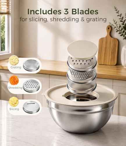 Stainless Steel Mixing Bowls: 6 Nesting Bowls with Lids & 3 Graters