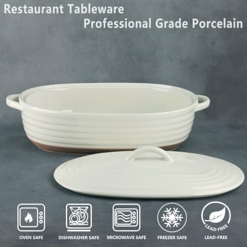 3.7-Quart Ceramic Casserole Dish with Lid, 15.8 x 10.6-Inch Oval