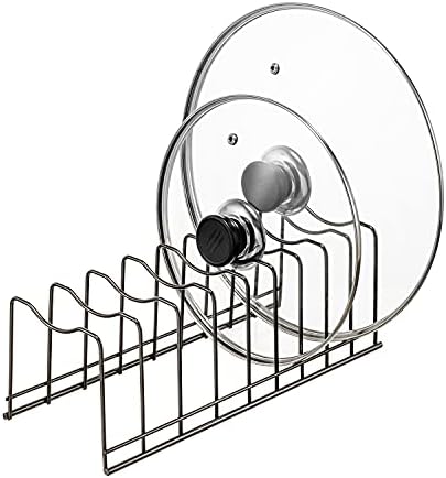 Pot Lid Holder Organizer, Kitchen Countertop Storage Rack Cutting Boards, Bakeware, Pots & Pans, Serving Trays, Reusable Containers in Cabinet Pantry, Stainless Steel