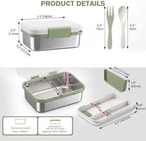 Greentainer Stainless Steel Bento Box, 34oz 2-Layer Lunch Container