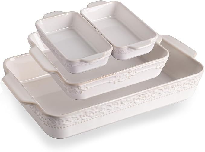 Sweejar Casserole Dishes for Oven, Ceramic Bakeware Set of 4, Rectangular by Sweejarco1949