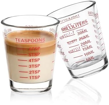 Shot Glass Measuring Cup Set, 2 Pack Espresso Shot Glasses (Red)