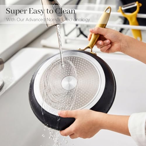 Nonstick Frying Pan Set with Silicone Glass Lids, 2-Piece 9.5inch 11inch Non Stick Granite Skillets with Hot Handle,Chef's Pan,Cooking Pan,Oven Safe Pots, Gas Induction Compatible