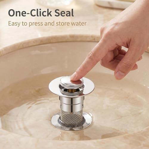 4-Piece Sink Drain Kit: Stainless Steel Strainer Stopper with Handle &