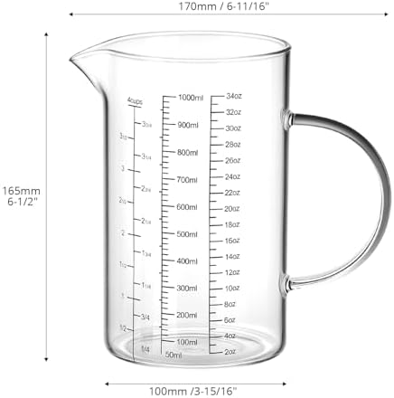 QWORK 34OZ/1000ML Glass Measuring Cup (Ml/Oz/Cup), 4 Cups