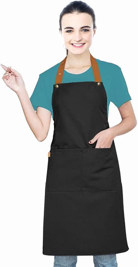 Kitchen Bib Apron with Pockets, Women Men Adjustable Neck Strap Water Resistant by Younber