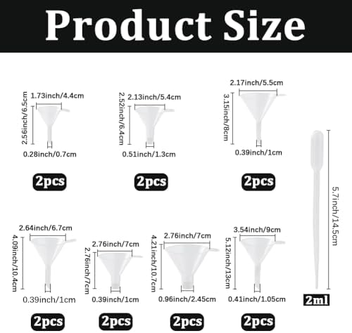 14Pcs 7 Styles Plastic Funnel Set Small Clear Kitchen Funnels with