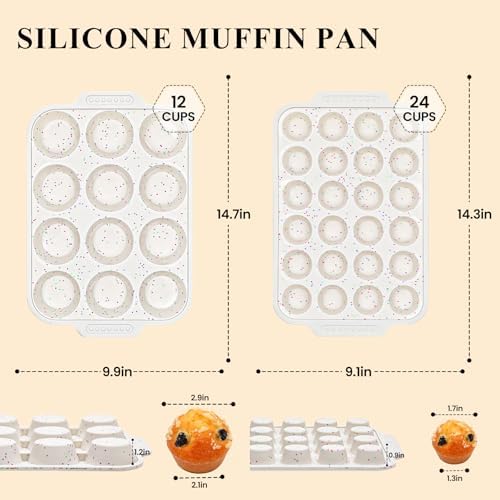 Vinino 12 Cup and 24 Cup Silicone Muffin Pans with Reinforced Frame